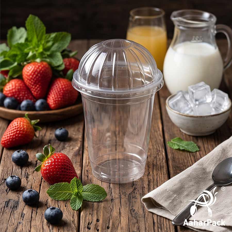 250 ML Transparent PET Plastic Cold Cups with Dome Lids (Pack of 250) - Crack-Resistant Dessert, Sundae & Iced Beverage Takeaway Cups