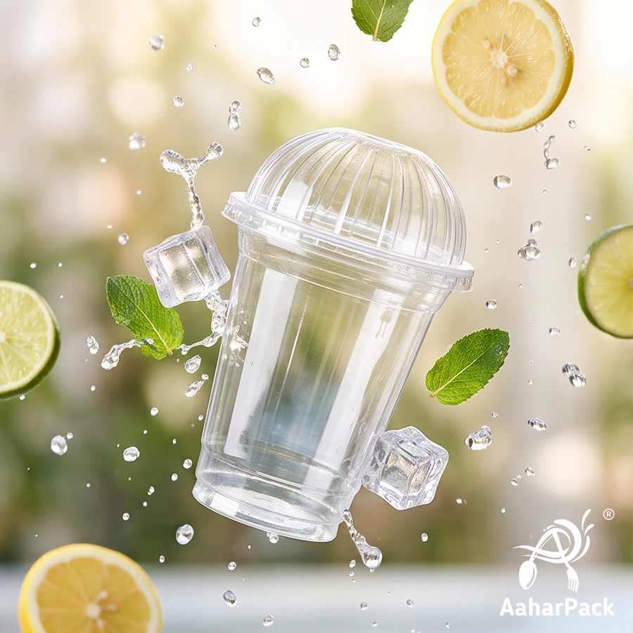 250 ML Transparent PET Plastic Cold Cups with Dome Lids (Pack of 250) - Crack-Resistant Dessert, Sundae & Iced Beverage Takeaway Cups