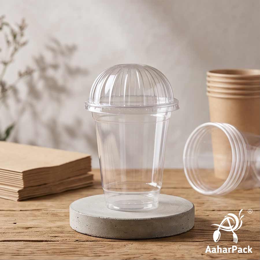 250 ML Transparent PET Plastic Cold Cups with Dome Lids (Pack of 250) - Crack-Resistant Dessert, Sundae & Iced Beverage Takeaway Cups