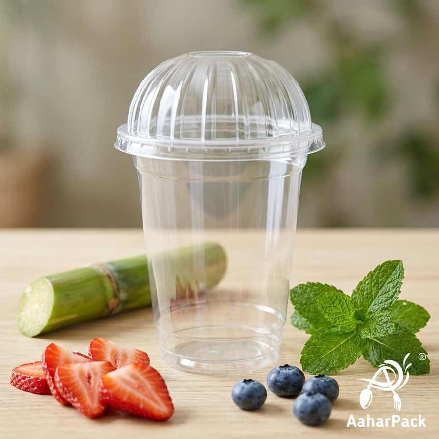 200 ML Transparent PET Plastic Cold Cups with Dome Lids (Pack of 250) - Crack-Resistant Small Dessert & Ice Cream Cups with High Clearance
