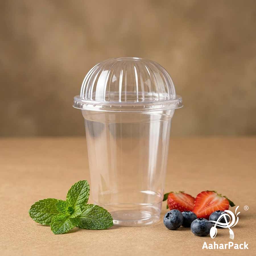200 ML Transparent PET Plastic Cold Cups with Dome Lids (Pack of 250) - Crack-Resistant Small Dessert & Ice Cream Cups with High Clearance
