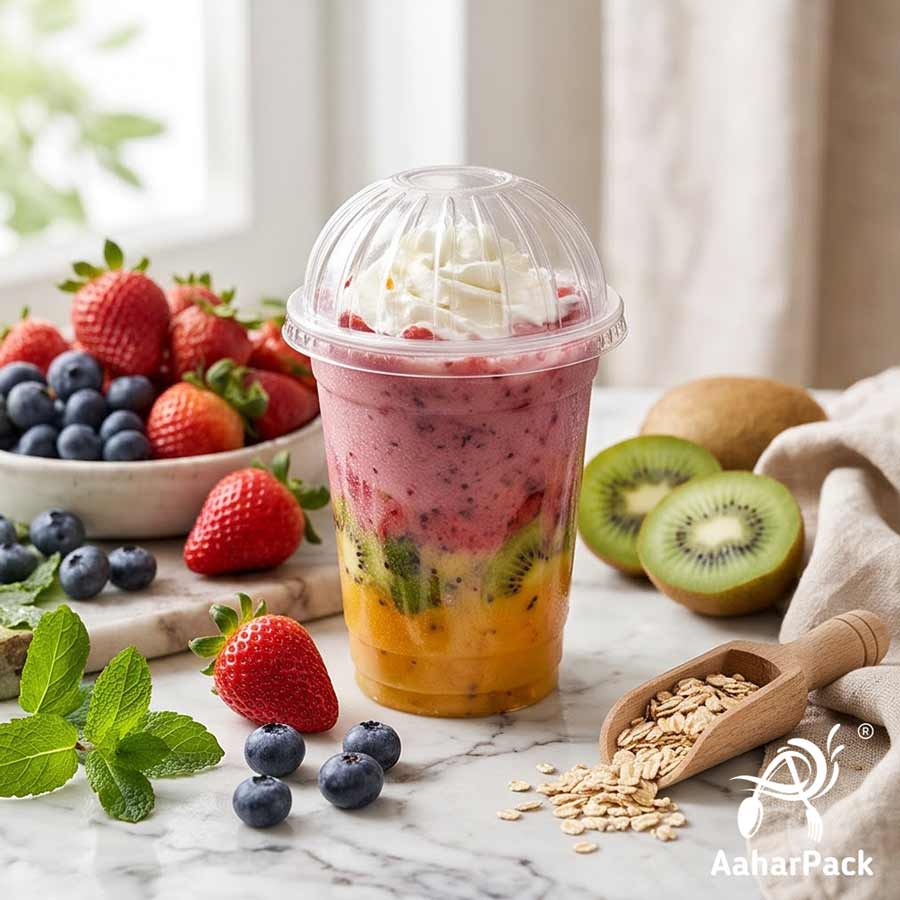 200 ML Transparent PET Plastic Cold Cups with Dome Lids (Pack of 250) - Crack-Resistant Small Dessert & Ice Cream Cups with High Clearance
