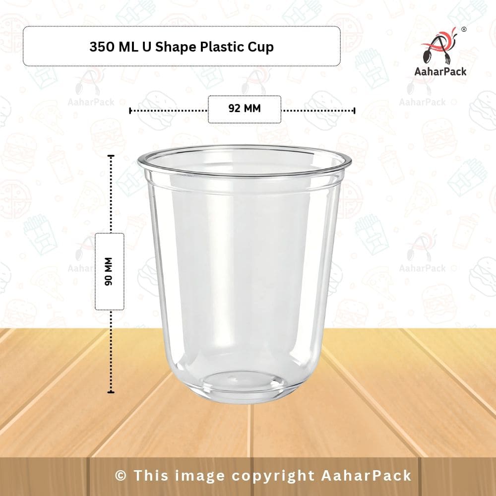 350 ML U-Shape Transparent PET Plastic Cold Cups Without Lid (Pack of 300) - Round Bottom Disposable Drinkware for Boba, Iced Coffee & Shakes