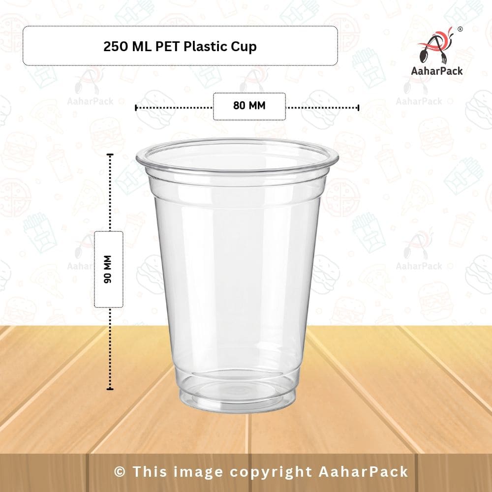 250 ML Transparent PET Plastic Cold Cups with Flat Lids (Pack of 300) - Crack-Resistant Disposable Beverage & Dessert Takeaway Cups